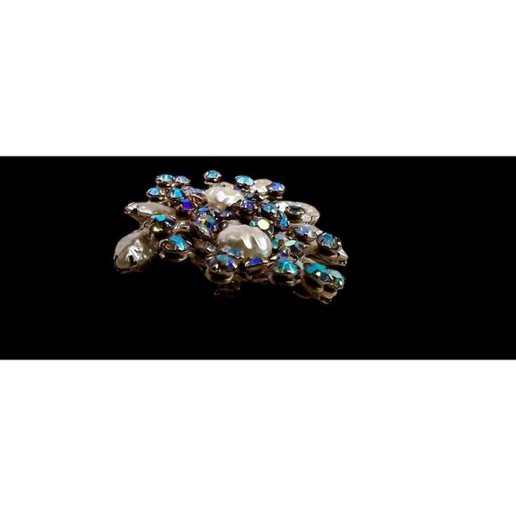 Vintage Judy Lee Baroque Faux Pearl AB Rhinestone Spray Brooch Pin #C-3 - Picture 6 of 6